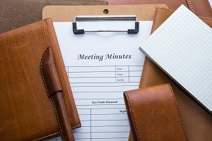 Meeting Minutes with leather stationery | homeowners association meeting minutes template