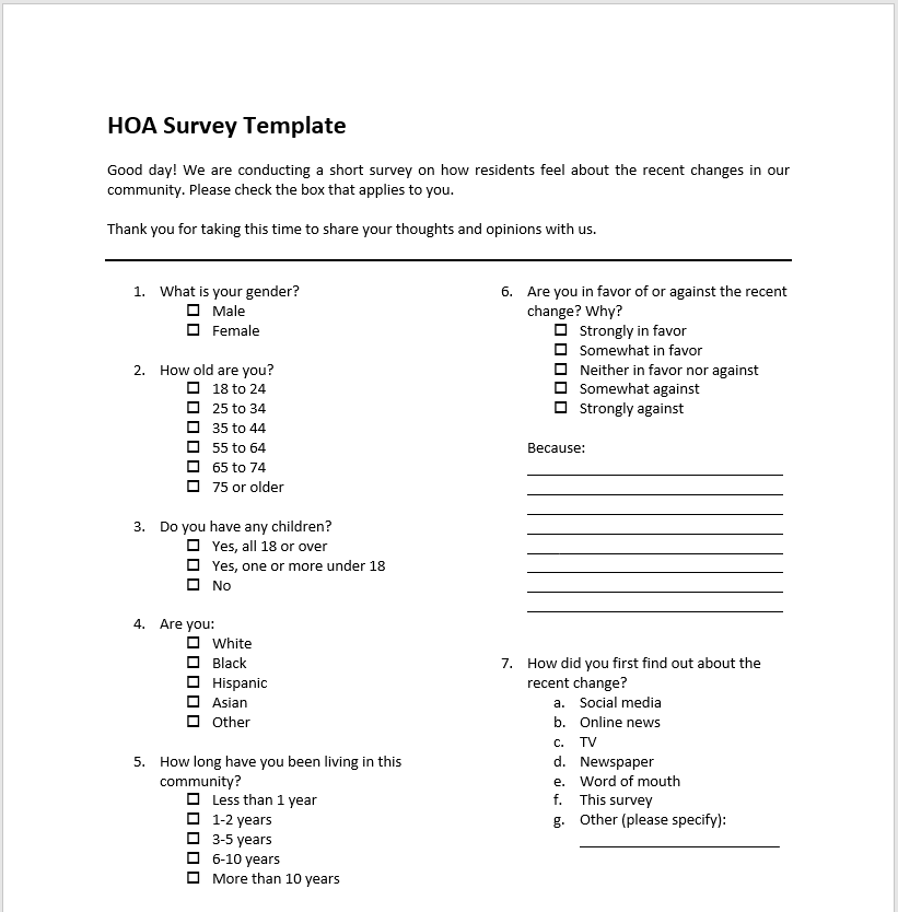 HOA Survey Template