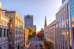 View of Downtown Raleigh at North Salisbury Street in fall season at sunset time | are hoa fees tax-deductible for rental property