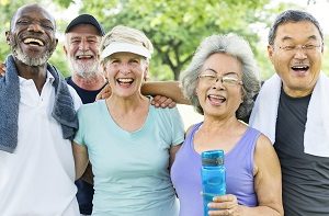 Smiling senior Group Friends Exercise | are low hoa fees good